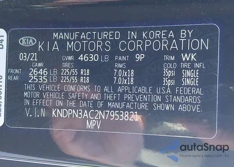 2022 Kia Sportage Ex z USA, uszkodzony, nr VIN KNDPN3AC2N7953821